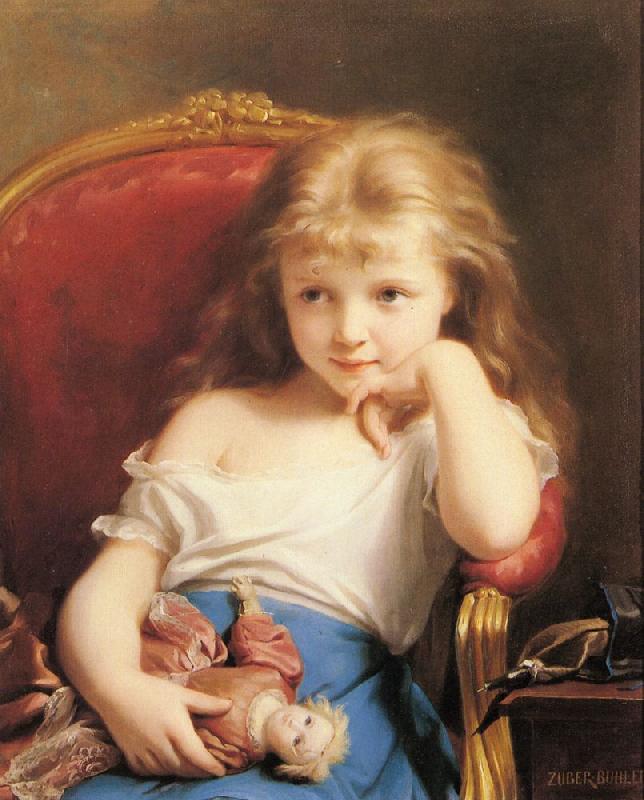 Fritz Zuber-Buhler Young Girl Holding a Doll oil painting image